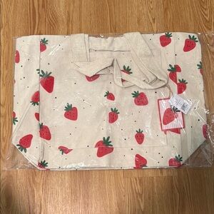 Strawberry Print Canvas Tote Bag